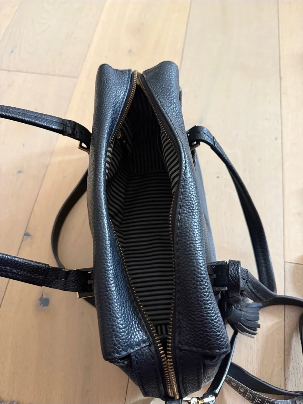 kate spade Black Pebbled Leather Satchel with Tassel